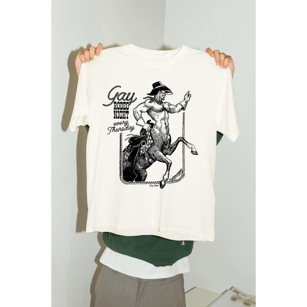 Vintage Gay Rodeo Night Sexy Centaur Cowboy Graphic T-Shirt – Unisex Cotton Tee