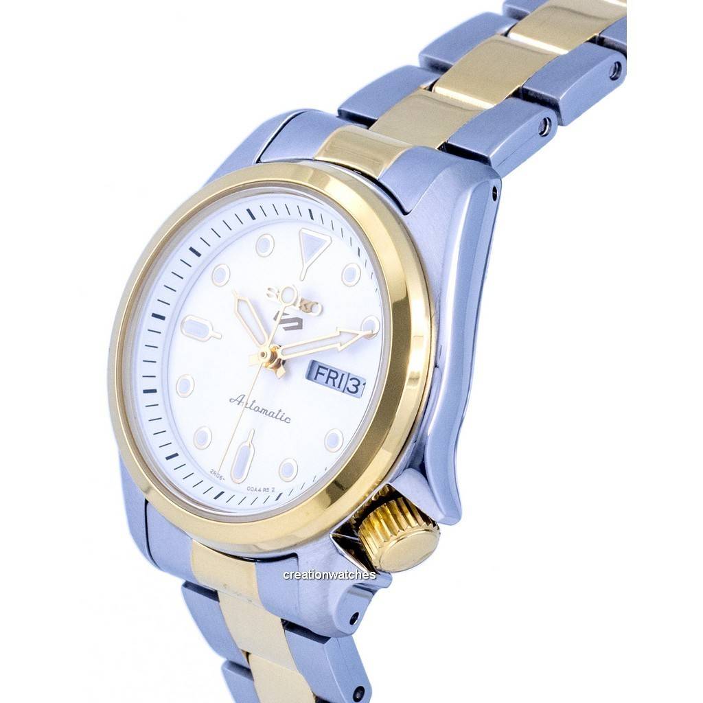 Восстановленные часы Seiko 5 Sports, двухцветные, из нержавеющей стали, с белым циферблатом, автоматические, SRE004 SRE004K1 SRE004K, 100 м, женские