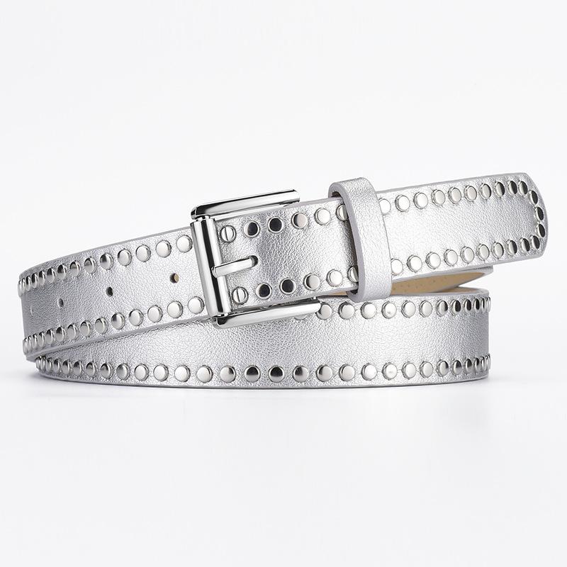 1spc Punk Rivet Decorative Needle Buckle PU Leather Belt, High end Women's Versatile Jeans Belt