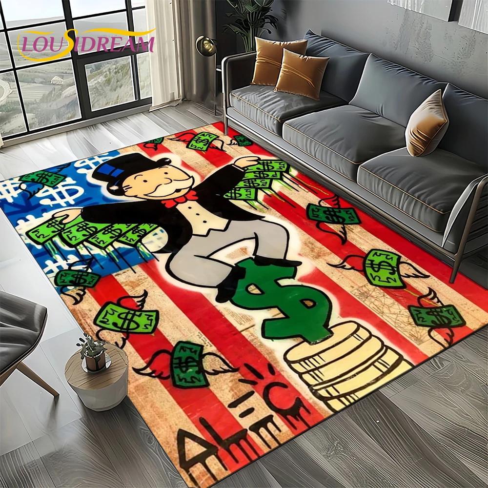 3D Rich Man Game Monopoly Dollar Cartoon Carpet Rug for Living Room Bedroom Home Sofa Decoration,Kid Area Rug Non-slip Floor Mat