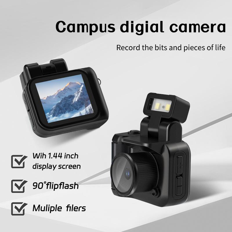 Mini Camera with Screen HD 1080p Portable Video Recorder with Flash Lamp and Battery Dock Student Small Camcorder Pocket Cam