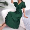 Women's Spring and Summer Temperament Cross V-neck Swing Pleated Long Dress