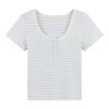 Striped Clavicle-exposed Short-sleeved T-shirt for Women's Summer Contrasting Base Shirt Sweet Hot Girl Short Sweater Top