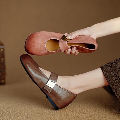 Модная женская новая кожаная коровья кожа круглый носок металлическая пряжка ремня с приподнятым каблуком Мэри Джейн повседневная одинарная обувь