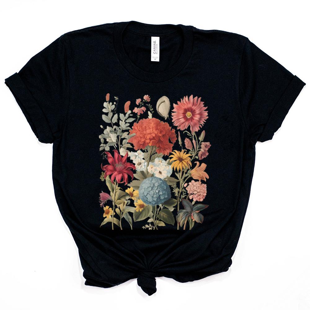 Boho Wildflowers Cottagecore Shirt Whimsigoth Plant Lover Shirts Vintage Fall Aesthetic Flower Graphic Tee Tops Gift for Gardner