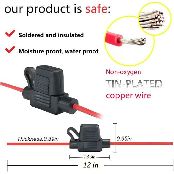 VANTRONIK Водонепроницаемый МИНИ-держатель inline-предохранителя с проводом 18 AWG, длина 12 дюймов, подходит для миниатюрных лезвийных предохранителей в автомобиле/лодке/фургоне/тракторе, 5 шт.