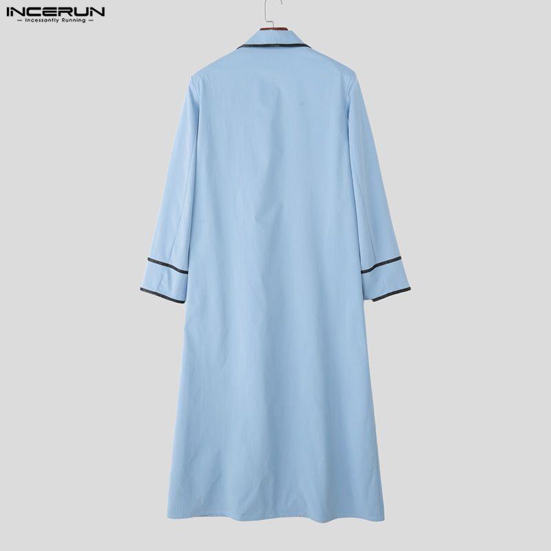 INCERUN Men Lapel Neck Long Sleeve Stitching Open Front Long Blazer Coats