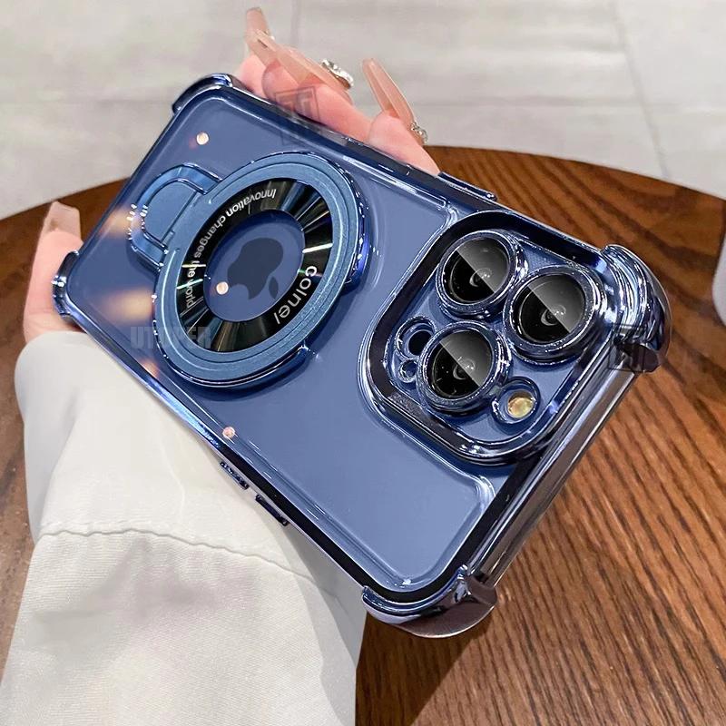 Роскошный Новый Прозрачный Чехол-книжка с Подставкой для iPhone 16 15 14 13 11 12 Pro Max Plus с Магнитным Покрытием Magsafe, Ударопрочный Чехол