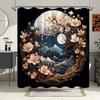 1 шт. Магнолия Лунный свет Занавеска для ванной - Цветущие розовые цветы, Спокойное отражение озера, Силуэт темного леса, Полиэстер Душ