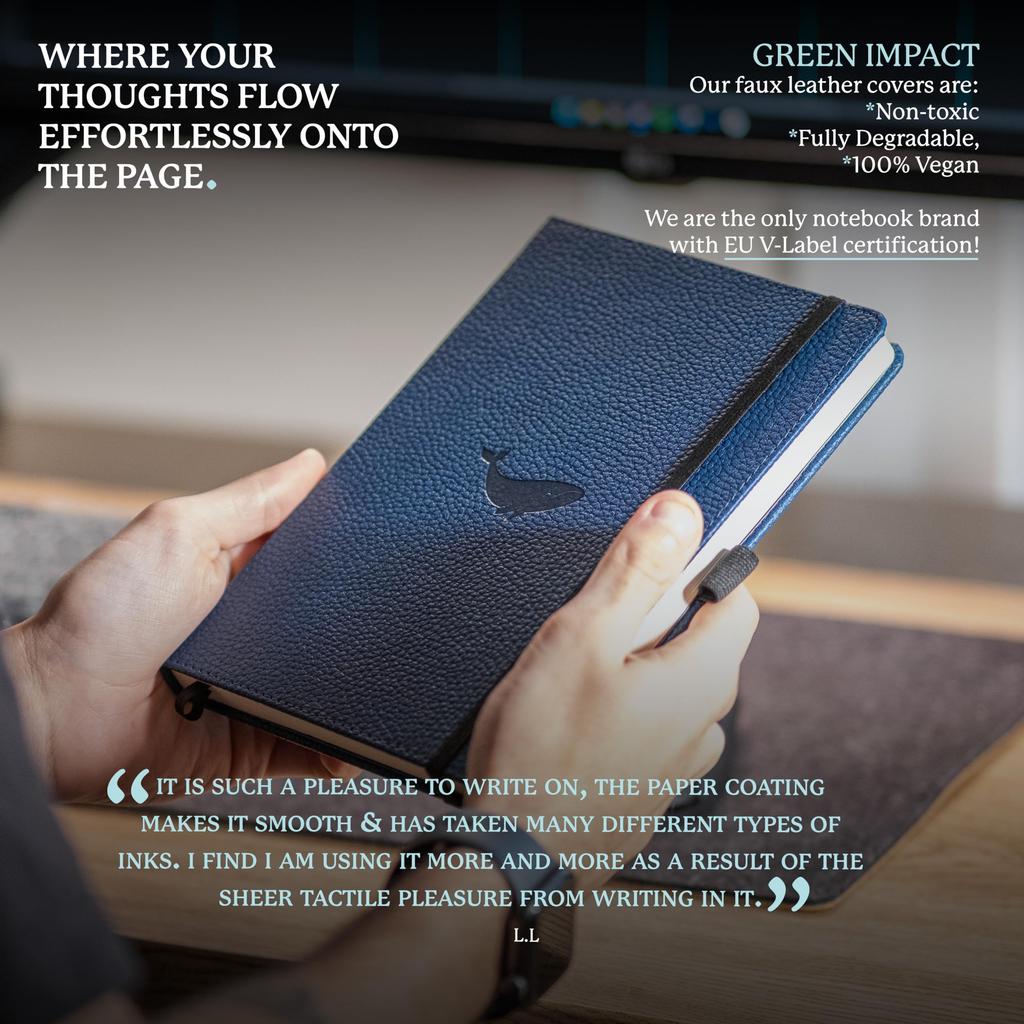 Блокнот Wildlife Blank формата A5 в твердом переплете, кремовая бумага 100 г/м², включает резинку-закладку, блокнот, кит, - - устойчив к чернилам - карман, &