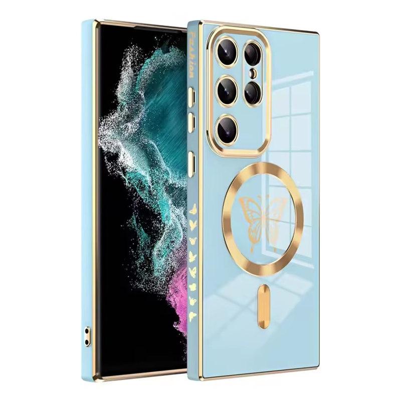 Чехол-бабочка с гальваническим покрытием на магните для Samsung S25 S24 S23 Ultra S22 S21 Plus для беспроводной зарядки Magsafe, силиконовый чехол