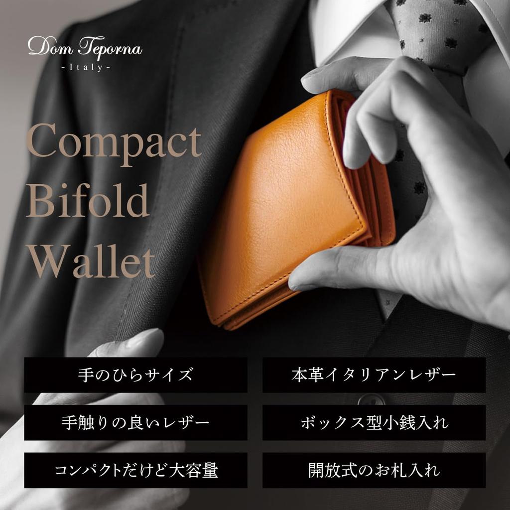[Dom Teporna] Men's Bi-fold Wallet, Smart Italian Leather, Soft Genuine Leather, Multiple Pockets, Small, Compact, Slim, Business, Navy