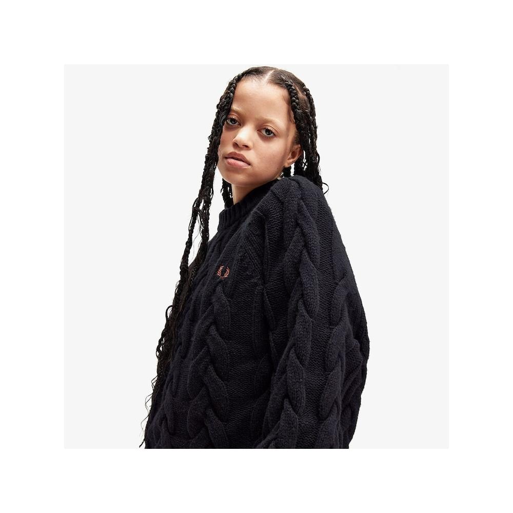 Fred Perry [womens] Cable Knit Mock Neck Knit   Black Afpf2434118 102 qzgAfpf2434118 102