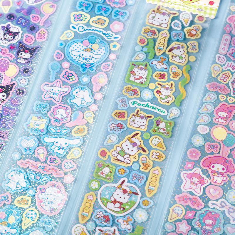 Sanrio Floral All Things Long Kuromi Cinnamoroll Japanese and Korean Cute My Melody Cartoon Pocket Sticker
