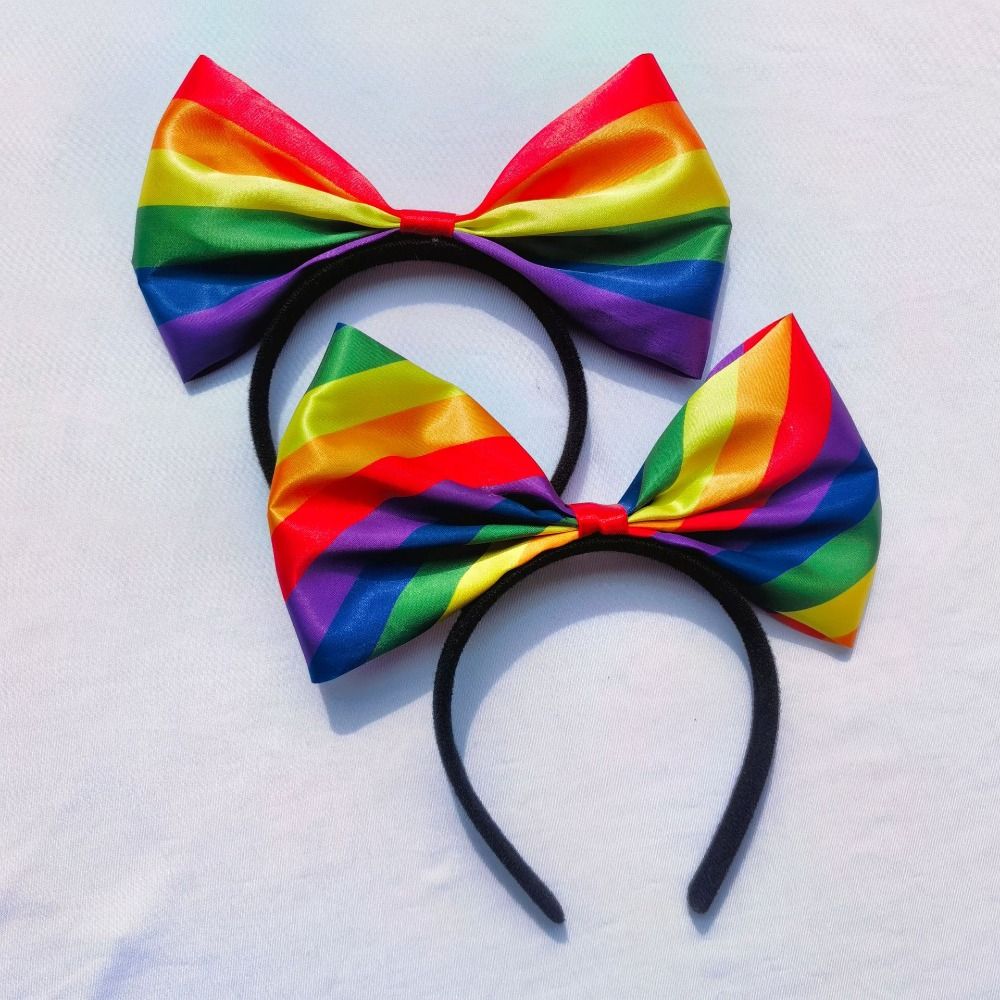 Beautiful Rainbow Bowknot Hair Hoop Fabric Art Party Head Hoop Rainbow Bow Headband Party Supplies