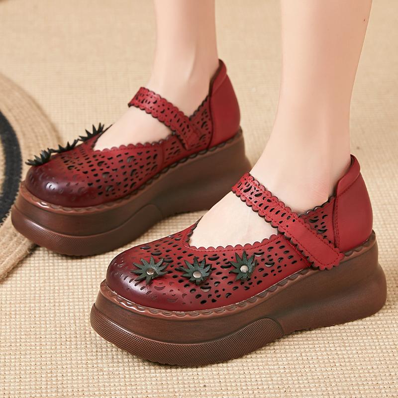 GKTINOO Ручная работа Ретро Женская обувь Толстая подошва Натуральная кожа Сандалии 2025 Новые Весна Лето Полые Платформа Танкетка Кроссовки