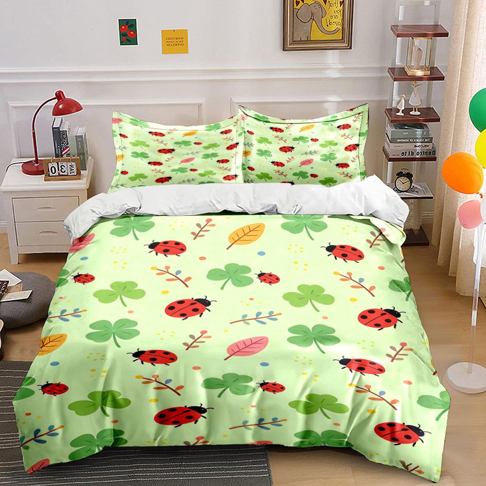 Ladybugs, clovers, and leaves. Bedding sets Duvet cover sets Duvet covers Pillowcases(1 * Duvet Cover 2 * Pillowcases without duvet insert)