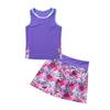 2Pcs Kids Girls Tennis Suit Sleeveless Racer Back T-shirt Top and Elastic Waist Skirt with Built-in Shorts Set for Running Gym Tennis Golf Sportswear