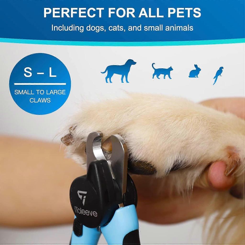 These dog nail clippers with LED lights quickly illuminate nails for easy and safe trimming; the sharp blades easily handle even thick nails; and a fa