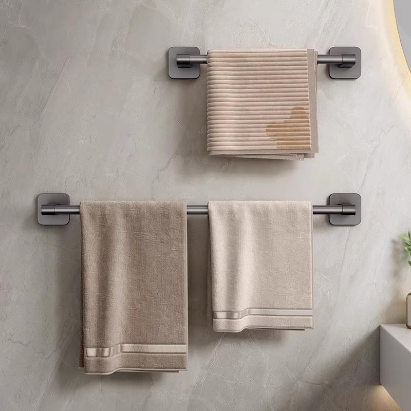 Towel Rack Modern Space Aluminum Non-Perforated Wall Mounting Shelves Bathroom Towel Rack Single Rod Toilet Storage Hanger