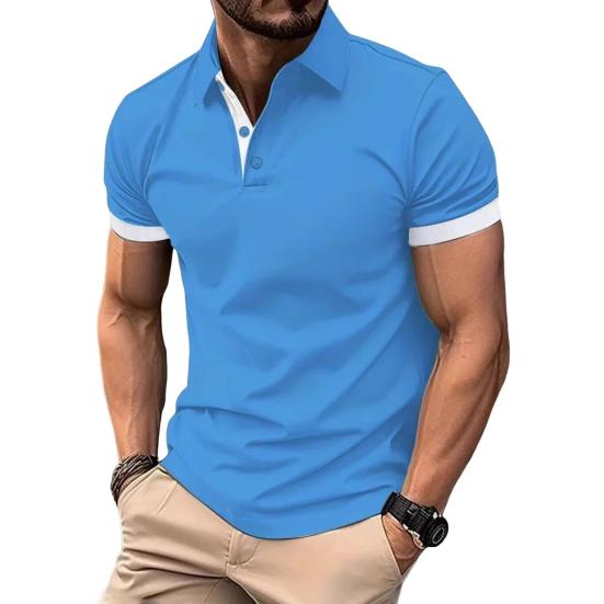 Men Tops Lapel Short Sleeve Casual Loose Fit Regular Style Tops