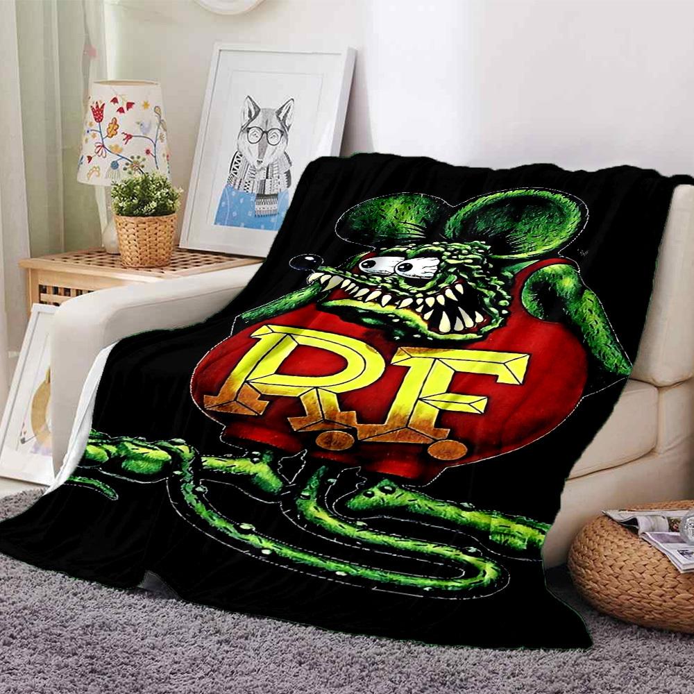 1 шт. Плед Rat Fink, Мягкий фланелевый, Уютный, Всесезонный полиэстер, Идеально подходит для дома, офиса