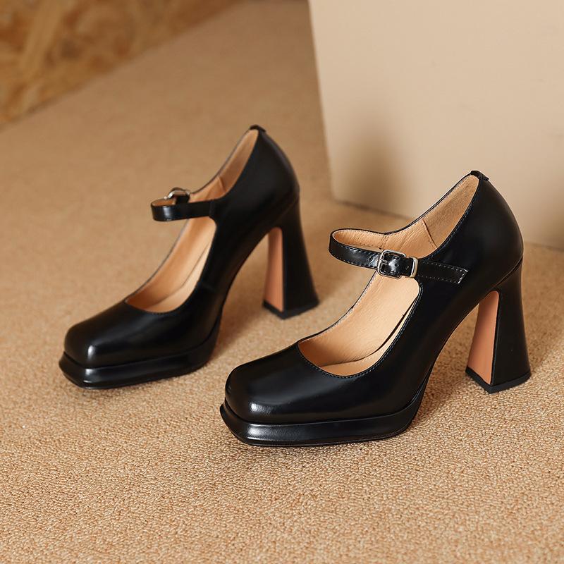 High-heeled Mary Jane Shoes for Women's Spring 2025 New Huge and Thin Square Head Thick Sole Shallow Mouth Single Shoes