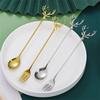 Stainless Steel Cartoon Elk Spoon Cute Deer Head Mini Ice Cream Spoons Coffee Dessert Stirring Spoon Tableware