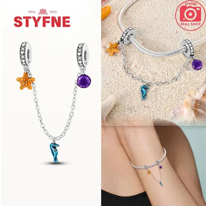 Real Silver 925 Star and Moon Flower Heart Safety Chain Wearable Jewelry Gift Bracelet DIY Beads for Women