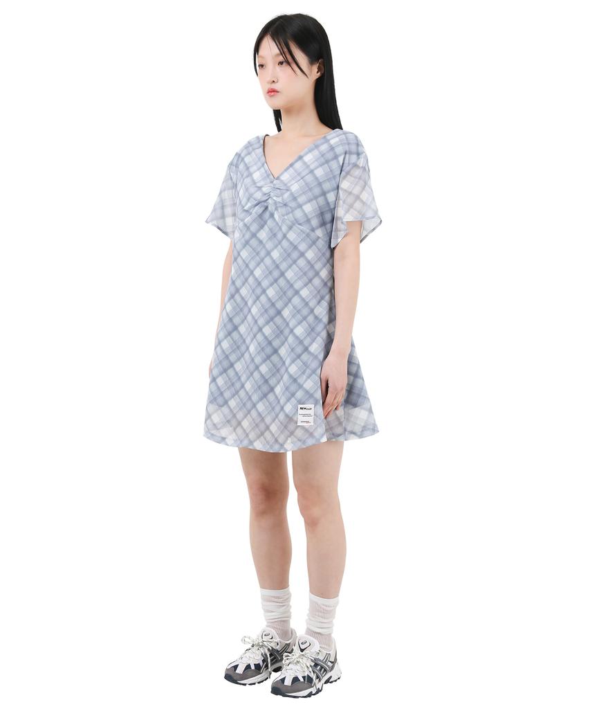 Catharsis Chiffon Mini Dress Blue Check One Size