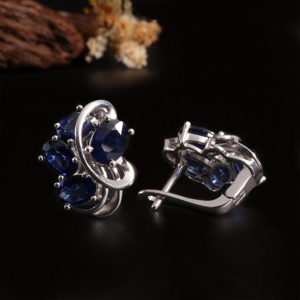Великолепные драгоценные очаровательные серьги с натуральным рассеянным синим сапфиром из стерлингового серебра 925 пробы для женщин, свадеб и банкетов