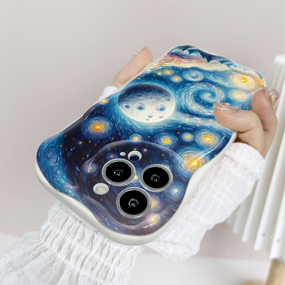 For iPhone 16 15 14 13 12 Pro Max Samsung S24 Ultra S23 S22 Plus Redmi Note 13 Pro Painting Starry Night Sunset Cream Texture Soft Silicone Case