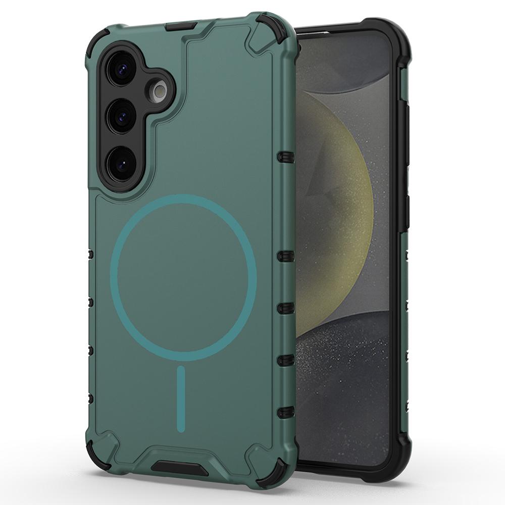 For Samsung Galaxy S24+ Magnetic Case Corrugated Texture Heat Dissipation Shockproof TPU+PC Phone Back Cover