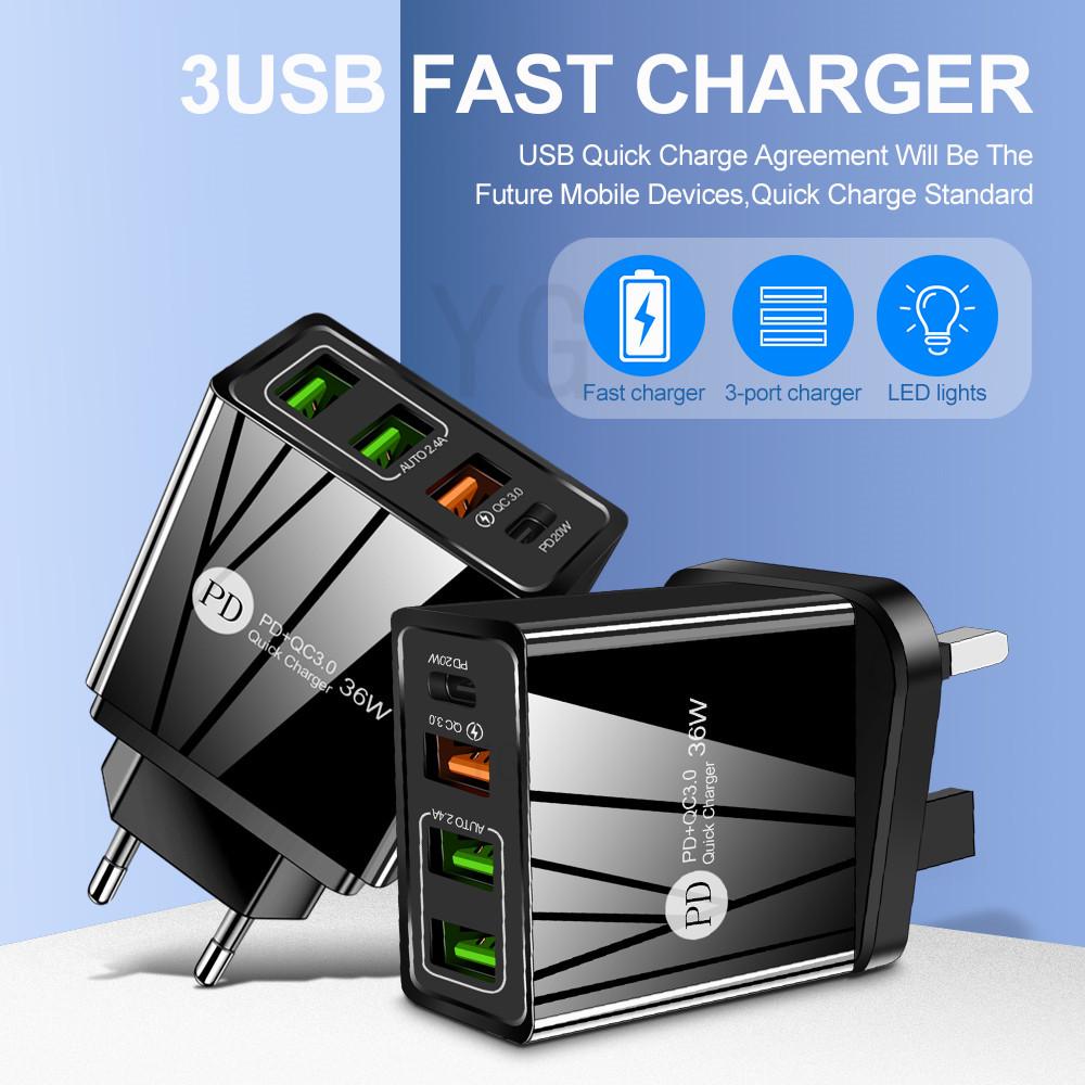 Быстрое зарядное устройство USB с двумя портами PD 20 Вт + QC 3.0, 2,4 А