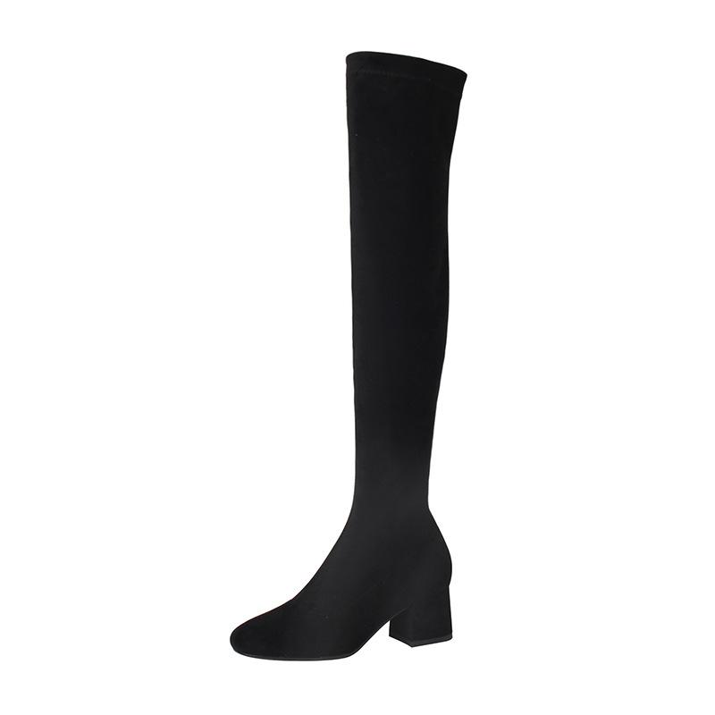 Fashion New 2024 Autumn Winter Stretch Over The Knee Boots Women Fashion Suede Round Toe Square Platform Shoes Thick Heels Long Booties