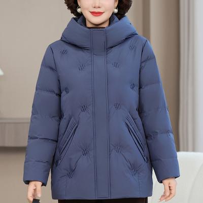 Женская короткая пуховая куртка больших размеров XL-6XL для женщин среднего возраста, зимняя верхняя одежда с капюшоном, элегантная вышивка, толстые теплые пуховики
