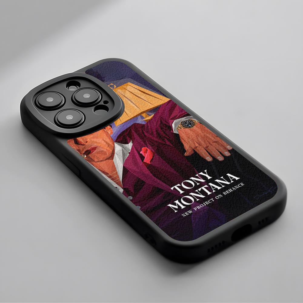 Тони Монтана Лицо со шрамом Классический плакат Чехол для телефона Для iPhone 16 15 14 13 12 11 Plus Pro Max Силиконовый чехол из кожи ягненка черный