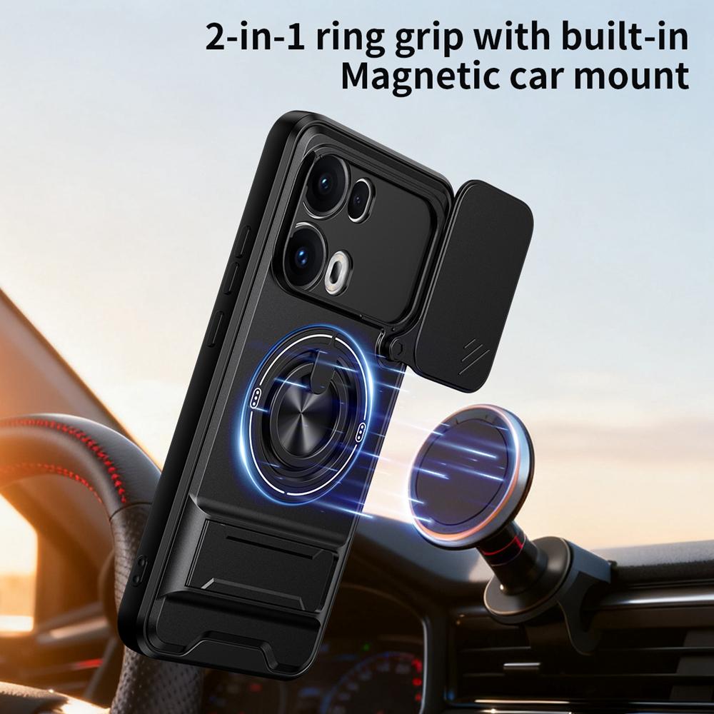 KEYSION Магнитный чехол для телефона OPPO Reno13 Pro 5G Reno13 F 5G Защита камеры со сдвижной крышкой Вертикальная подставка Кольцо Ударопрочный чехол