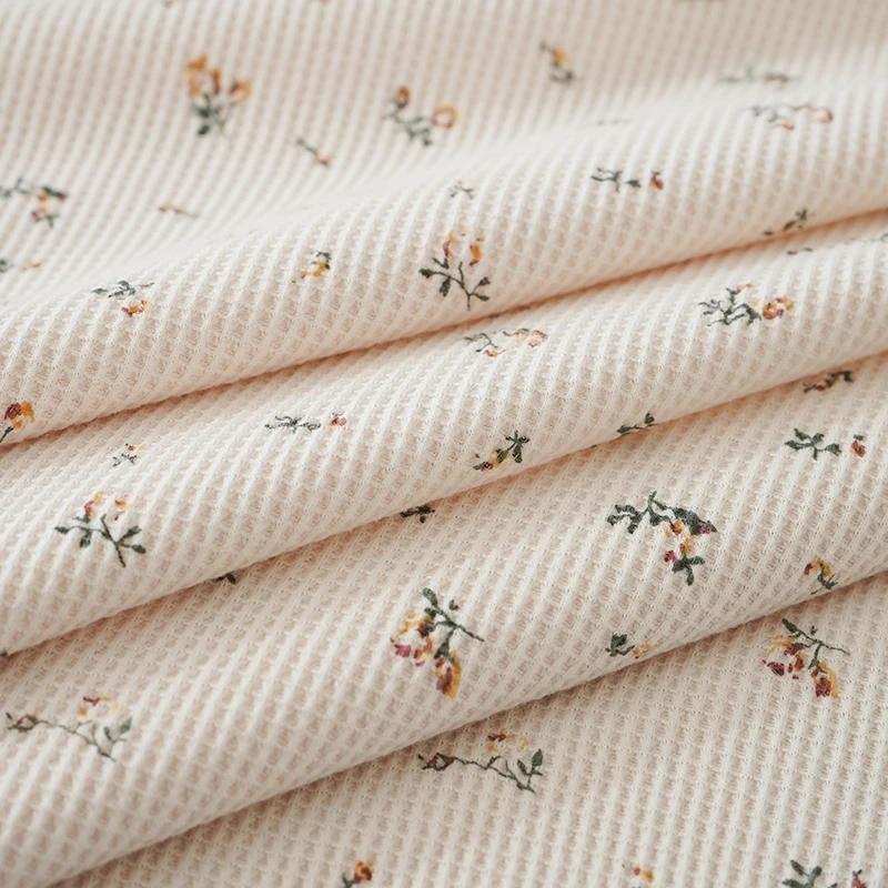 Ткань вафельной вязки с цветочным принтом 45x160см, мягкая, дышащая, для платьев, домашней одежды, футболок, детской одежды, ткань для рукоделия