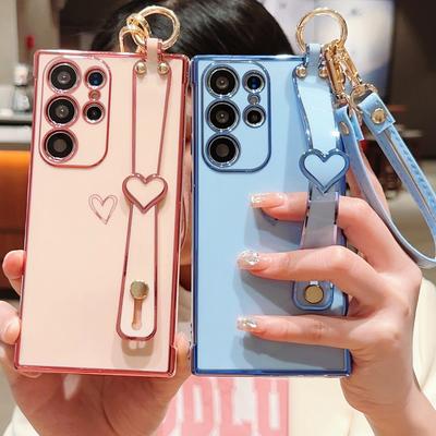 Мягкий чехол Love Heart Solid Color для Samsung Galaxy S25 Ultra S24 FE S23 Plus S22 S21, ремешок-подставка, держатель, противоударный тонкий чехол для телефона из ТПУ