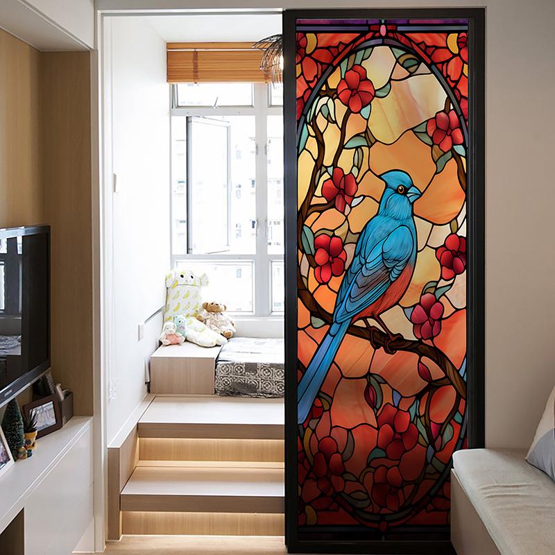 Цветная витражная матовая пленка Современное искусство Геометрический узор Наклейки на окна Непрозрачная Самоклеящаяся Европейский домашний декор Конфиденциальность