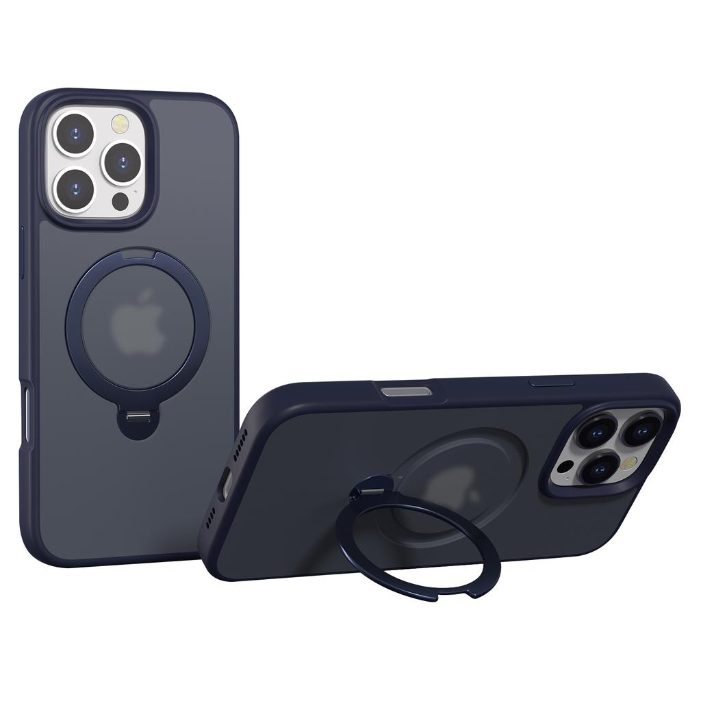 For iPhone 16 Pro Max Magnetic Case Rotating Kickstand TPU + PC Phone Back Cover