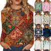Women's Fashion Floral Print  Neck Long Sleeve Pullover Top