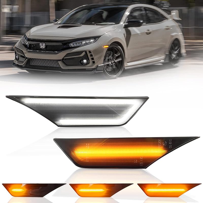 Bestview 2 шт. Боковые габаритные огни Для Honda Civic 10-го поколения Coupe Hatchback 2016-: Светодиодные боковые габаритные огни переднего бампера и крыла с дымчатым стеклом, 6000K Белый LED