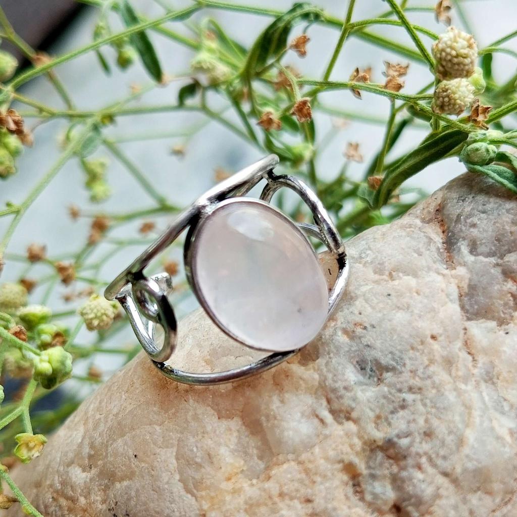 Rose Quartz Gemstone 925 Sterling Silver Plated Adjustable Ring Jewelry NST-J2H5221
