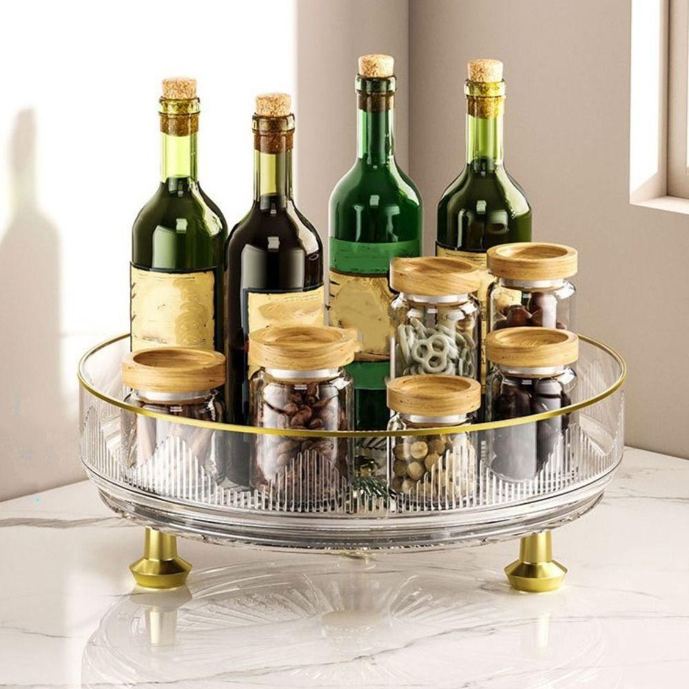Non-slip Base Rotating Spice Rack Clear Plastic Rotating Container Bins Bathroom Storage