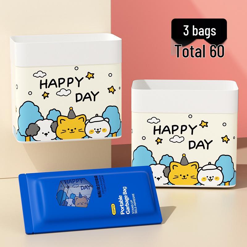 Portable Car Trash Can: Dual-Use Self-Standing, Thickened Design, Pasteable, Suitable for Desktop and Car Use with Built-in Cleaning Bag Holder.