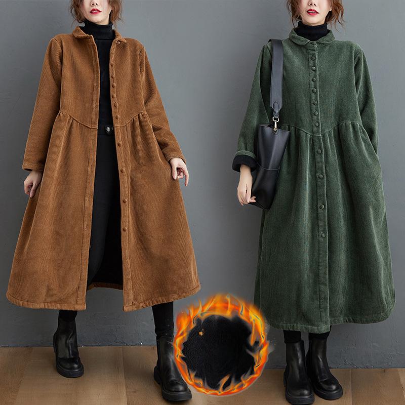 Свободная ветровка Plus Velvet Thick Corduroy с длинными рукавами, однобортная, женская зимняя