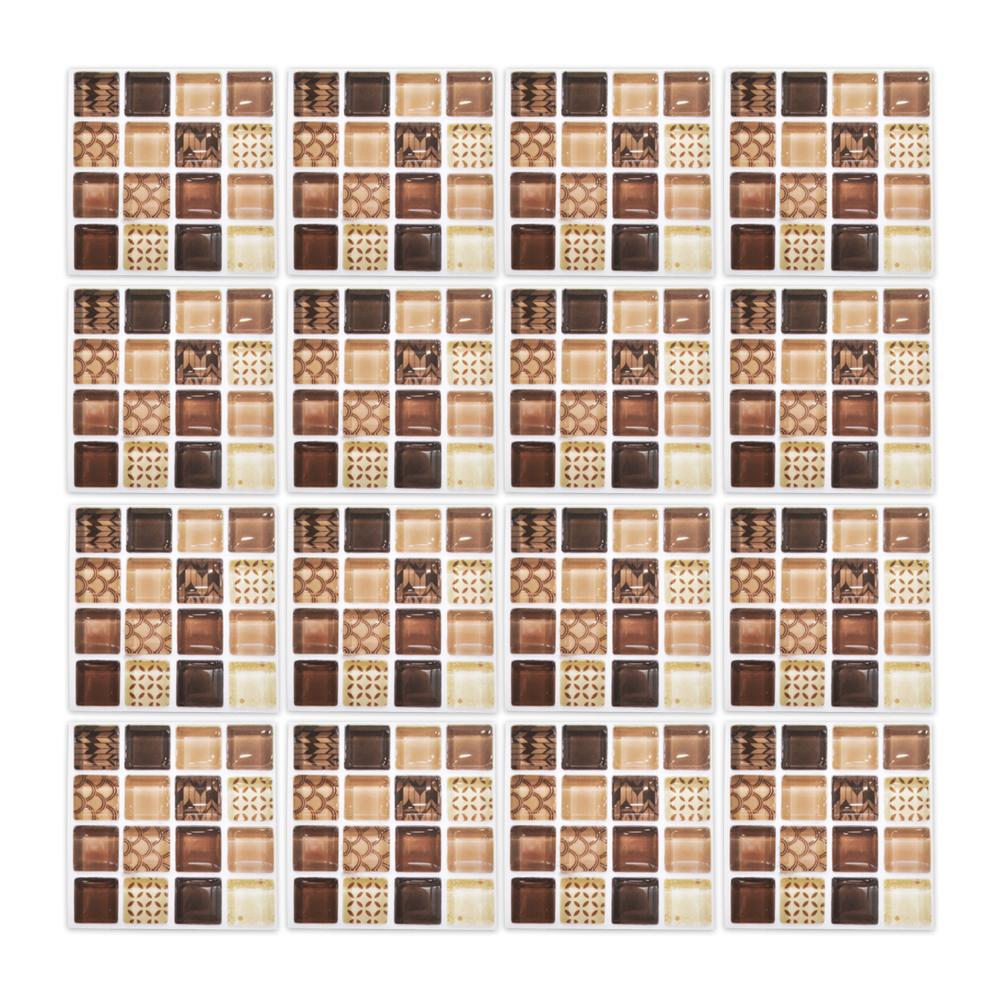18pcs Simulation Mosaic Tile Wall Stickers Home 10*10cm Waterproof Self-adhesive Bathroom Accessories Decor Hotel Oil Resistant