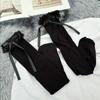 Women Lace Black White Ruffle Long Socks Women Girls Sweet Stockings JK Lolita Nylon Lace Leggings Over The Knee Bowknot Hosiery